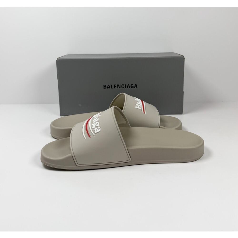 Size 8 - Balenciaga Beige Pool Campaign Logo Sandals NEW! - Picture 6 of 9